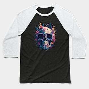 Floral Graffiti Vintage Painting Skull Baseball T-Shirt